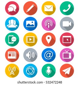 Iconos de color plano de medios y comunicación