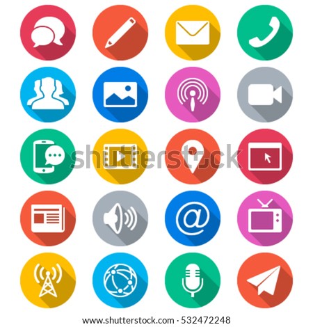 Media and communication flat color icons