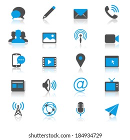 Media and communication flat with reflection icons
