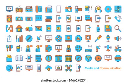 Media and Communication Icon Set with Blue, White and Orange color. Modern Thin Line Style. Suitable for Web and Mobile Icon. Vector illustration EPS 10.