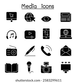 Media and Communication icon set in glyph style