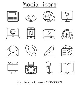 Media & Communication icon set in thin line style