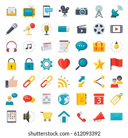 Media and communication icon set, vector illustration in flat style