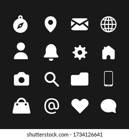Media and communication icons. Contact us icons. Simple flat vector icons set on black background. EPS 10