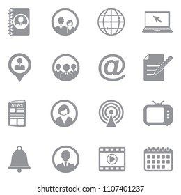 Media And Communication Icons. Gray Flat Design. Vector Illustration. 