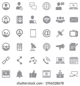 Iconos De Medios Y Comunicación. Diseño plano gris. Ilustración vectorial.