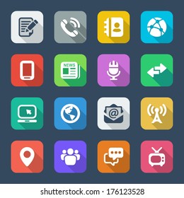 media & Communication icons set. flat colorful with shadow