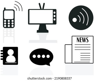 media communication icons shadow vector