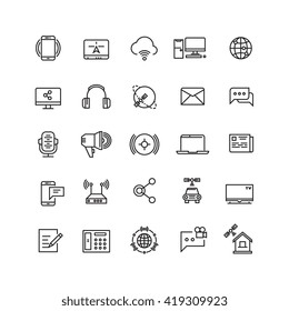 Media and communication line vector icons. 