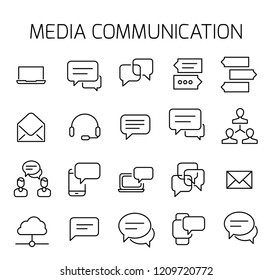 Media communication related vector icon set. Well-crafted sign in thin line style with editable stroke. Vector symbols isolated on a white background. Simple pictograms.
