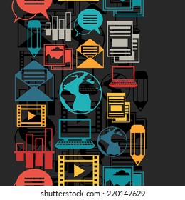 Media and communication seamless pattern with blog icons.