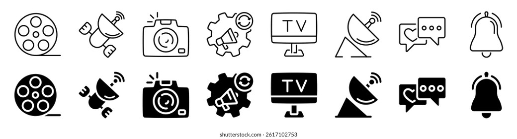 Media and communication technology icon set. Linear and silhouette style.