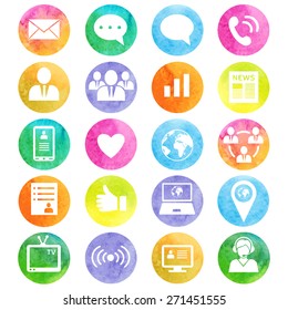 Media and communication watercolor icons. Web icons set 1. Vector