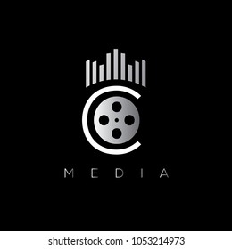 Media company logo. Studio emblem, Sound recording logo. Sound waves logo
