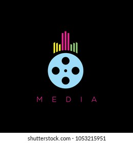 Media company logo. Studio emblem, Sound recording logo. Sound waves logo