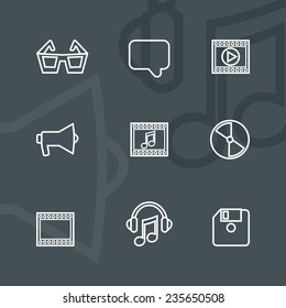 Media and computer - design elements collection. Set of linear icons.