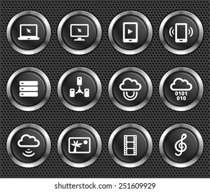 Media and  Computer Technology on Black Round Buttons