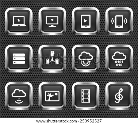 Media and  Computer Technology on Black Square Buttons