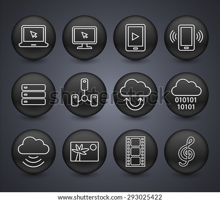 Media and  Computer Technology  on Black Round Buttons