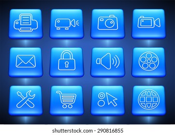 Media and  Computer Technology  on Blue Square Buttons
