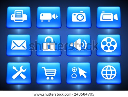 Media and  Computer Technology on Blue Square Buttons