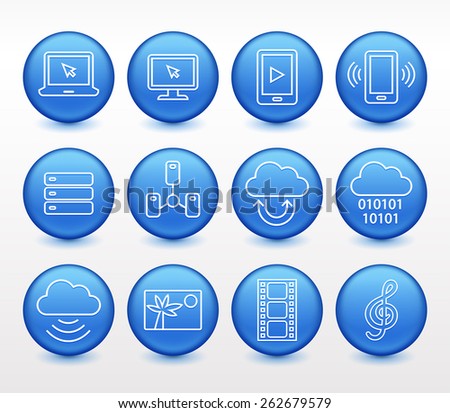 Media and  Computer Technology  on Blue Round Buttons