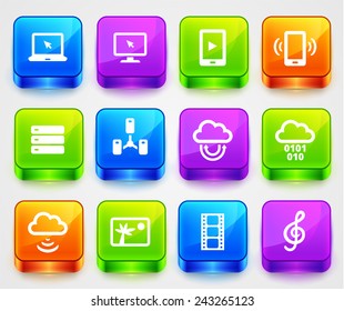Media and  Computer Technology on Color Square Buttons