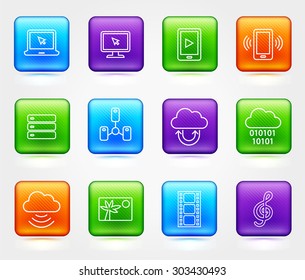 Media and  Computer Technology  on Color Square Buttons