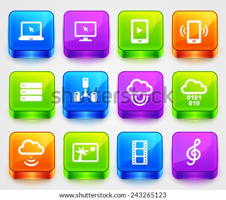 Media and  Computer Technology on Color Square Buttons