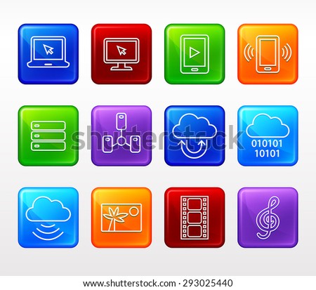 Media and  Computer Technology  on Color Square Buttons