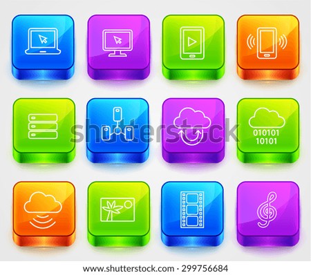 Media and  Computer Technology  on Color Square Buttons