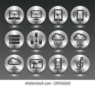 Media and  Computer Technology on Silver Round Buttons