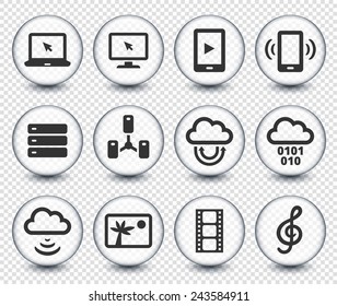 Media and  Computer Technology on Transparent Round Buttons