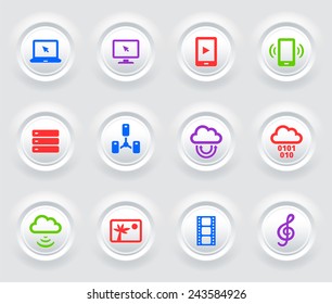 Media and  Computer Technology on White Bevel Round Buttons