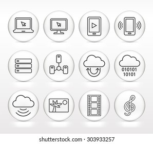 Media and  Computer Technology  on White Round Buttons