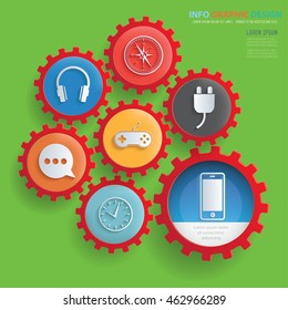 
Media concept design,gear info graphic on clean background,vector