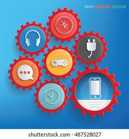 
Media concept design,gear info graphic on clean background,vector