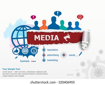 Media concept and group of people. Set of flat design illustration concepts for business, consulting, finance, management, career, human resources.  
