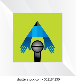 media concept with hand and mic vector 