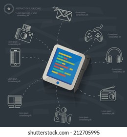 Media concept on blackboard background,clean vector