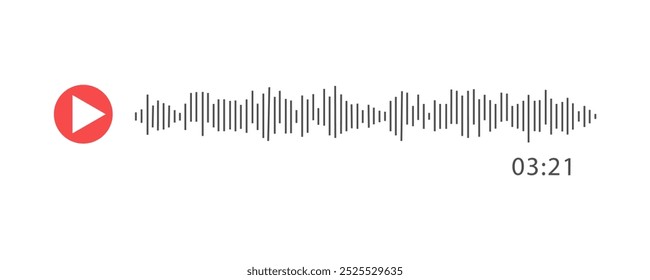 Concepto de medios. Onda de mensajes de voz. Ruido del espectro del habla de audio con el Botón del juego. Barra de sonido del reproductor de música. Interfaz de grabación. Vector de acciones 