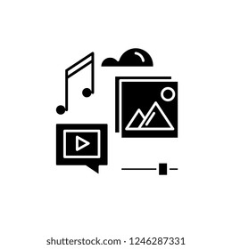 Media content black icon, vector sign on isolated background. Media content concept symbol, illustration 