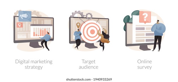 Ilustraciones de vectores de concepto abstractas de campañas de contenido de medios.