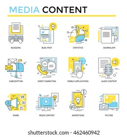 Media content concept icons, thin line flat design