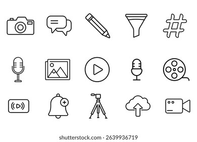 Media and Content Creation Line Icon Set