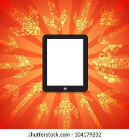 Medieninhalte werden auf modernen mobilen Computer übertragen. Vorlage für einen Text