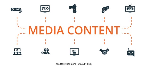 Media Content icon set. Contains editable icons theme such as viewers, sponsor, donation and more.