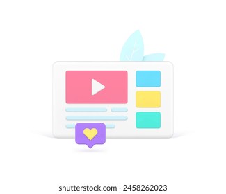 Medieninhalt Internetbrowser Video Player Web Entertainment Social Network 3D-Symbol realistische Vektorillustration. Multimedia-Online-Navigation Suche Digitaltechnologie Blog Vlog User Homepage