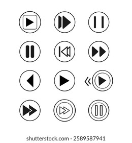 Media Control Button Icons Set.