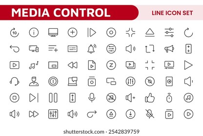 Conjunto de ícones de controle de mídia. Ícones de reprodução de áudio e vídeo elegantes e intuitivos são perfeitos para aprimorar as interfaces do usuário em aplicativos de mídia, serviços de streaming e plataformas de entretenimento.